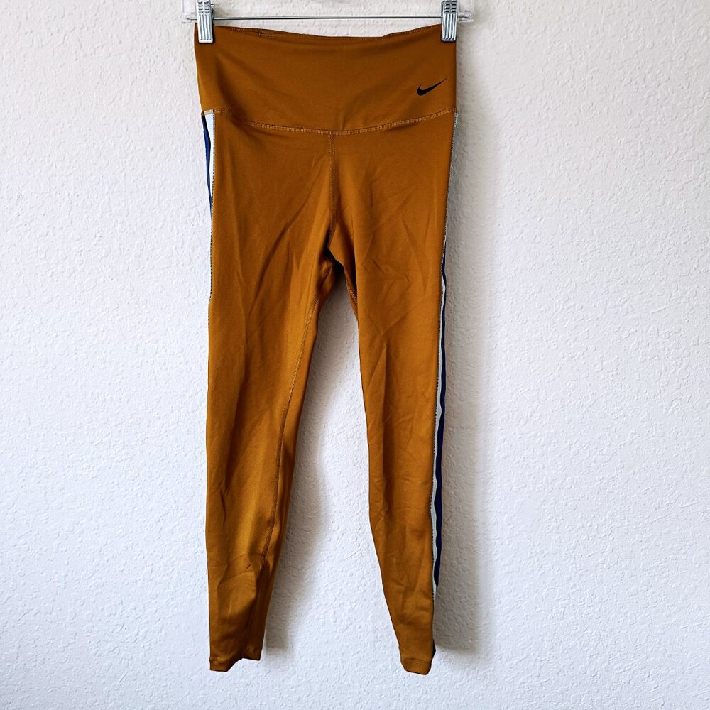 Nike Gold Side Athletic Stripe High Rise Ankle Leggings S